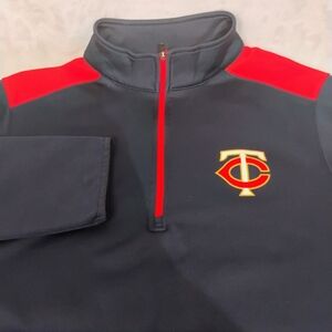 MLB‎ Minnesota Twins Mens Medium Quarter Zip Pullover Navy Blue Red TC Logo O